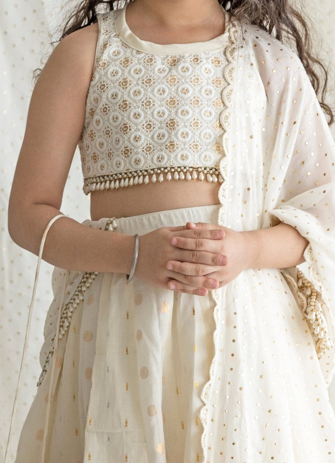Ivory Cotton Lehenga Set Chotibuti - Fabilicious Fashion