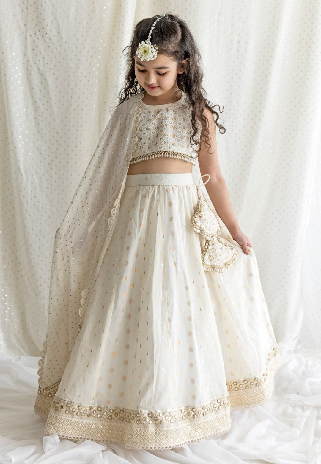 Ivory Cotton Lehenga Set Chotibuti - Fabilicious Fashion