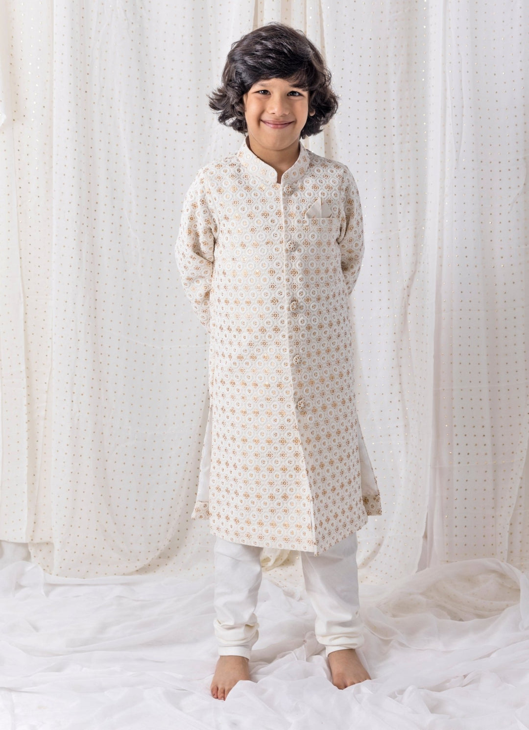 Ivory Cotton Sherwani Set Chotibuti - Fabilicious Fashion
