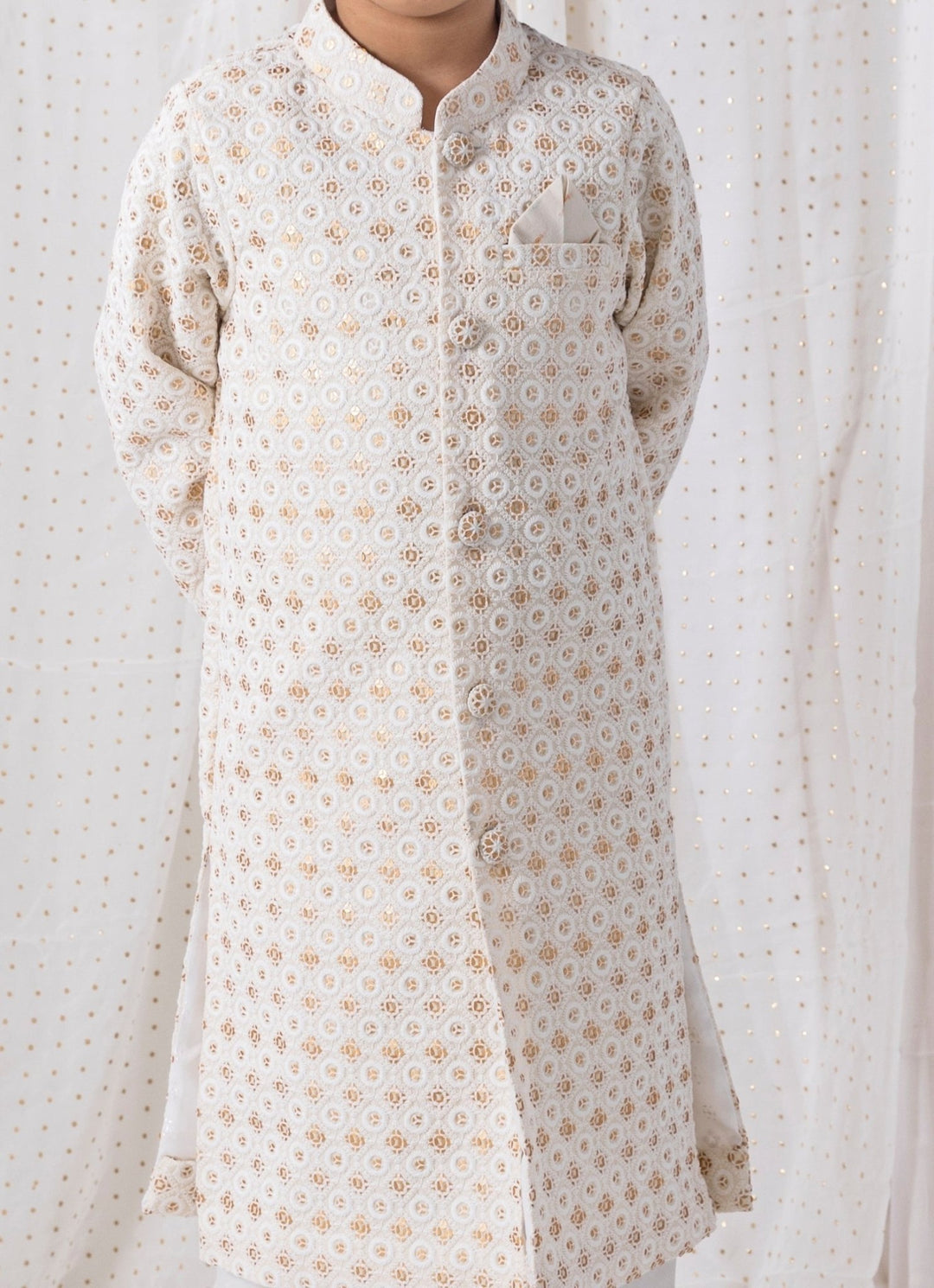Ivory Cotton Sherwani Set Chotibuti - Fabilicious Fashion
