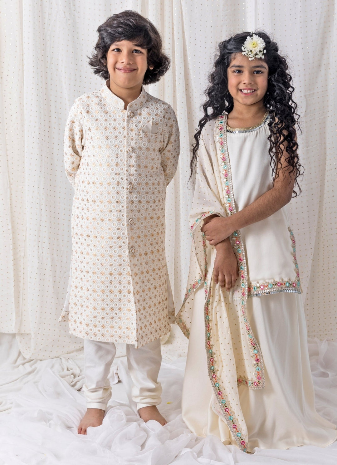 Ivory Cotton Sherwani Set Chotibuti - Fabilicious Fashion
