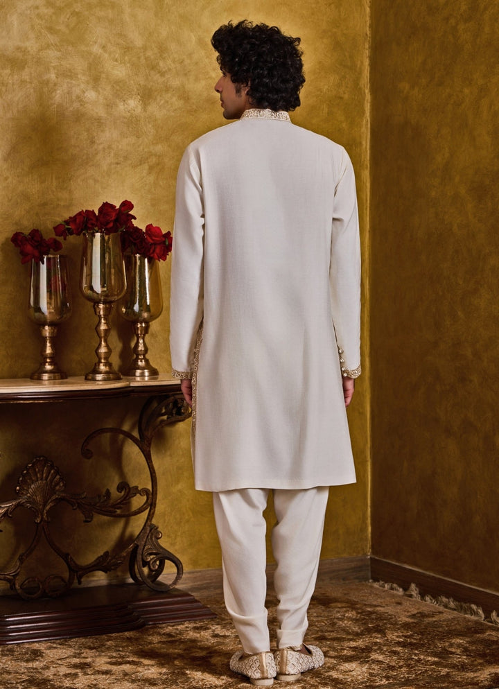 Ivory Cotton Silk Kurta Dhoti Set Nitika Gujral - Men - Fabilicious Fashion