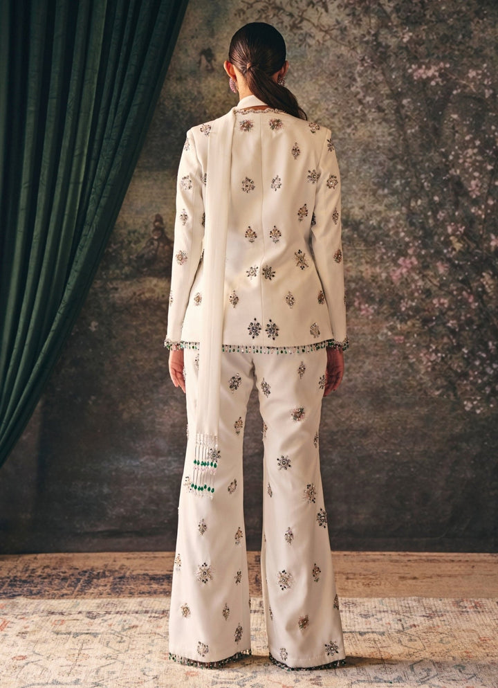 Ivory Crepe Jacket Palazzo Set Mani Bhatia - Fabilicious Fashion