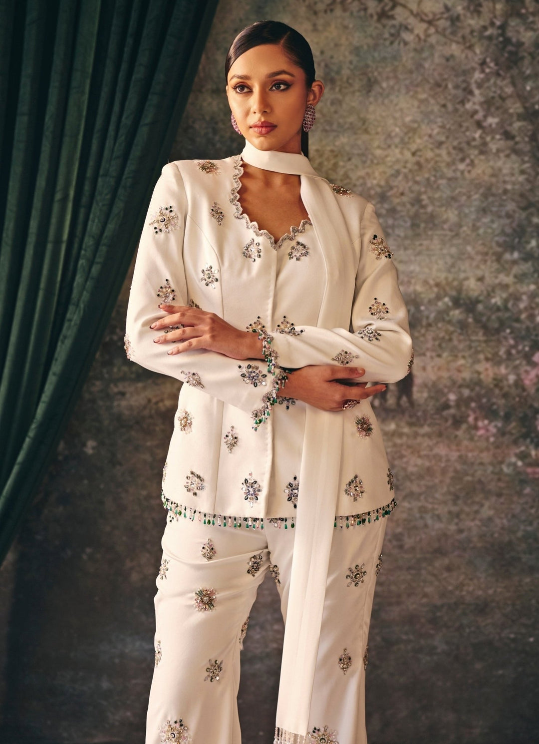 Ivory Crepe Jacket Palazzo Set Mani Bhatia - Fabilicious Fashion