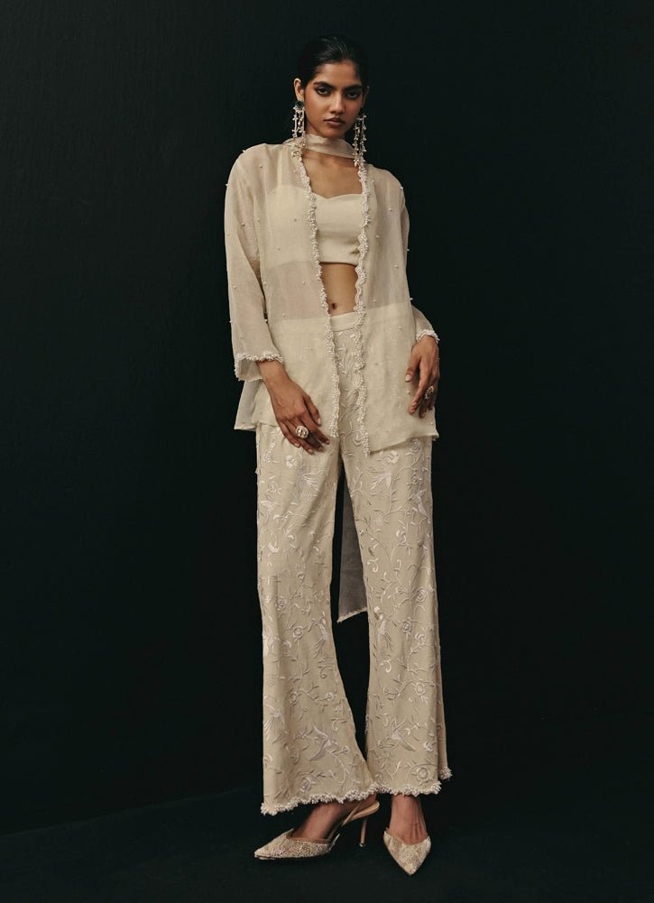 Ivory Crepe Silk Palazzo Set With Jacket Twenty Nine - Fabilicious Fashion