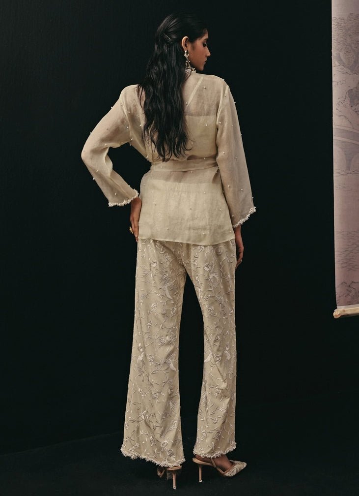 Ivory Crepe Silk Palazzo Set With Jacket Twenty Nine - Fabilicious Fashion