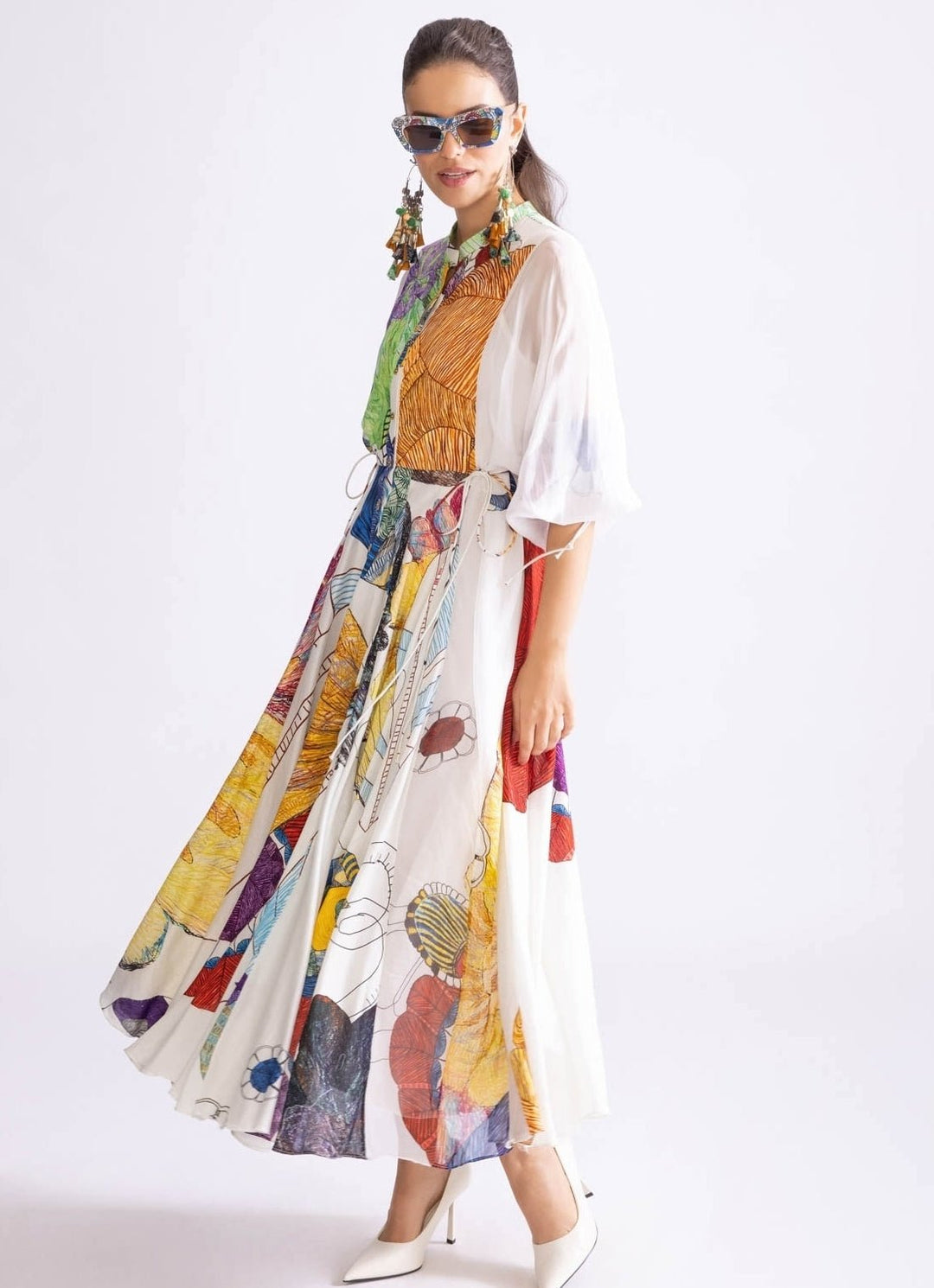 Ivory Daisy And Tribal Print Dress Saaksha & Kinni - Fabilicious Fashion