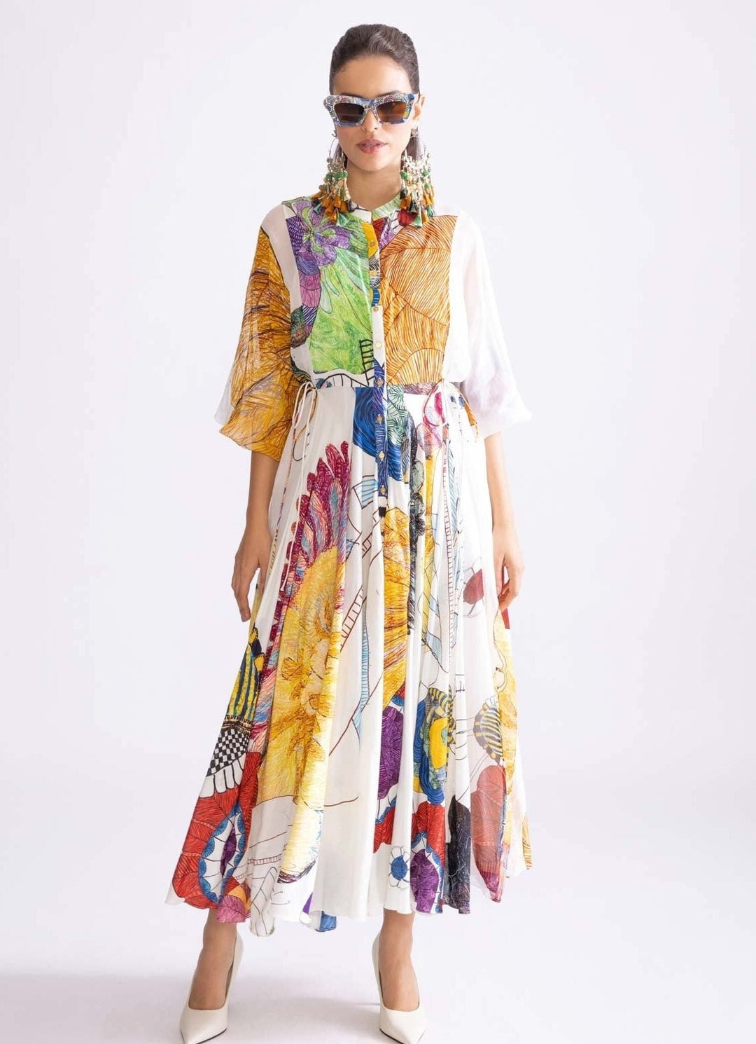 Ivory Daisy And Tribal Print Dress Saaksha & Kinni - Fabilicious Fashion
