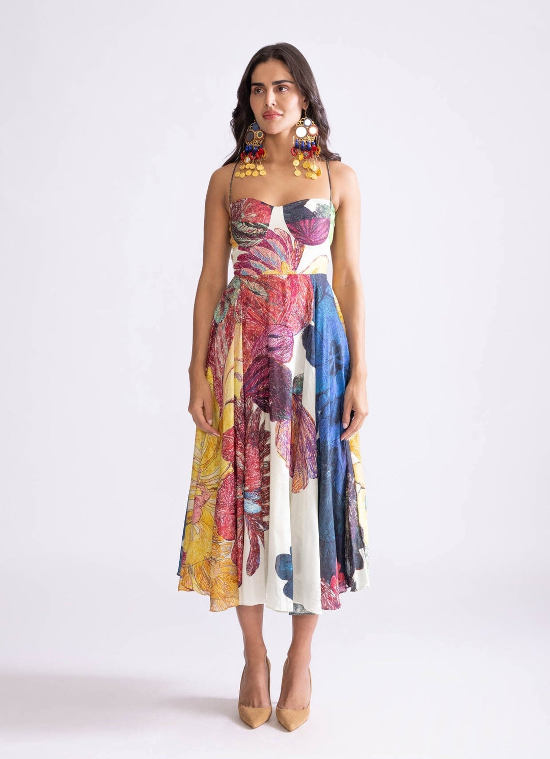 Ivory Daisy Print Dress Saaksha & Kinni - Fabilicious Fashion