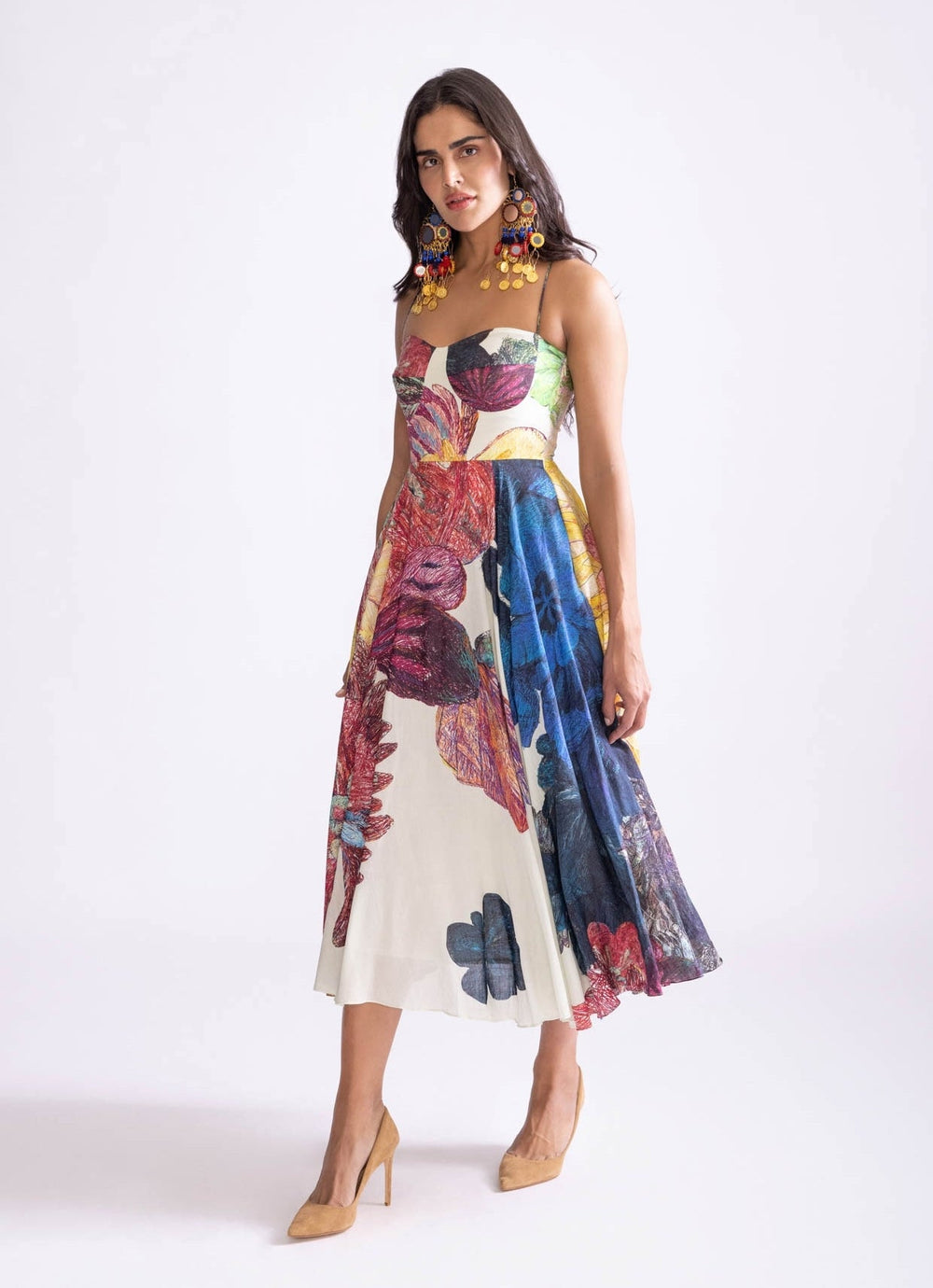 Ivory Daisy Print Dress Saaksha & Kinni - Fabilicious Fashion
