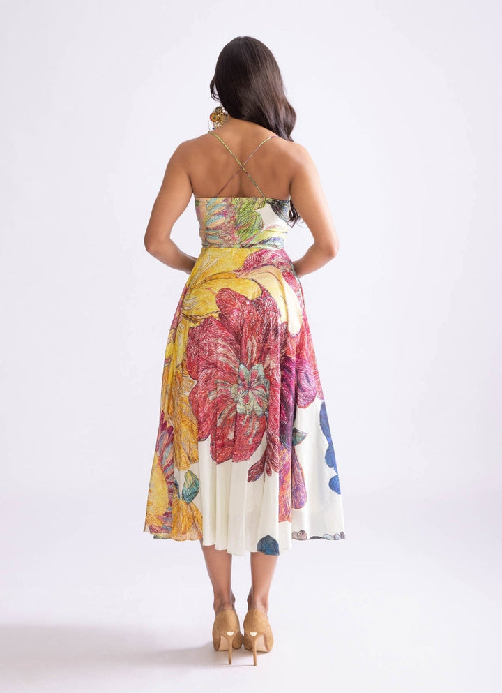 Ivory Daisy Print Dress Saaksha & Kinni - Fabilicious Fashion