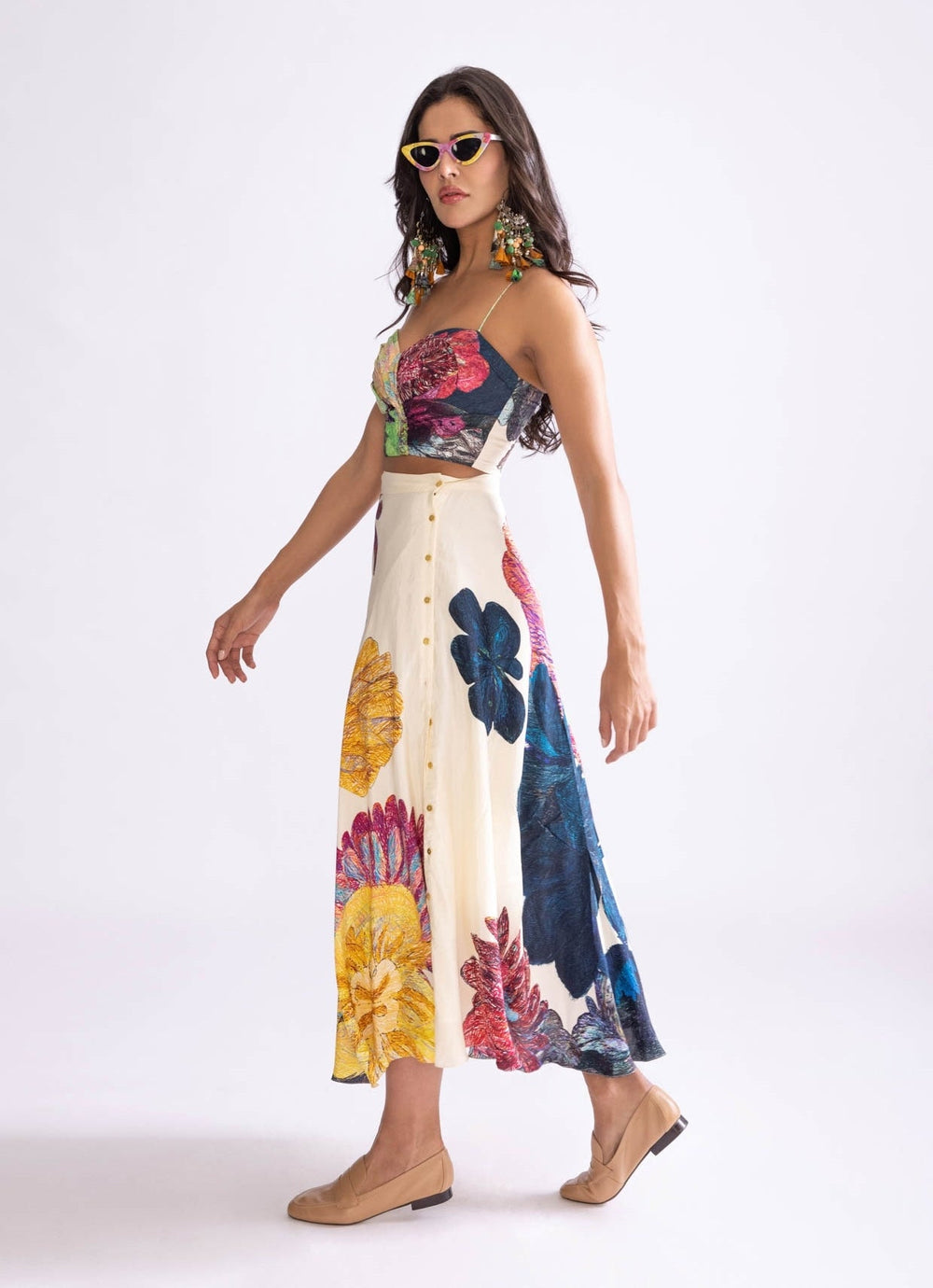 Ivory Daisy Print Skirt Set Saaksha & Kinni - Fabilicious Fashion