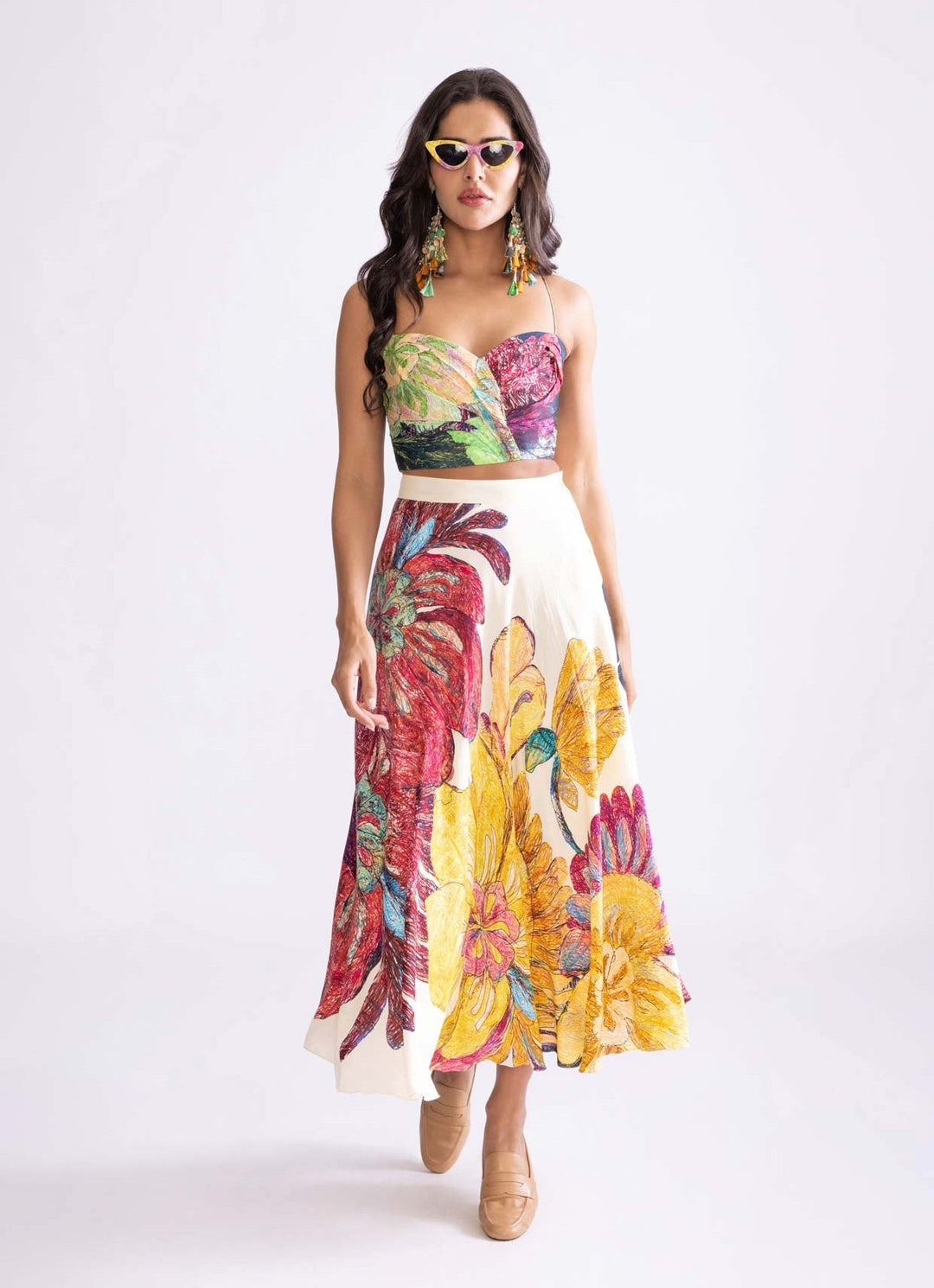 Ivory Daisy Print Skirt Set Saaksha & Kinni - Fabilicious Fashion