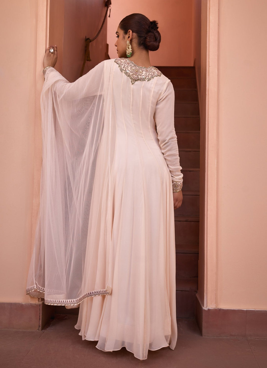 Ivory Embellished Georgette Anarkali Gown Isha Gupta Tayal - Fabilicious Fashion