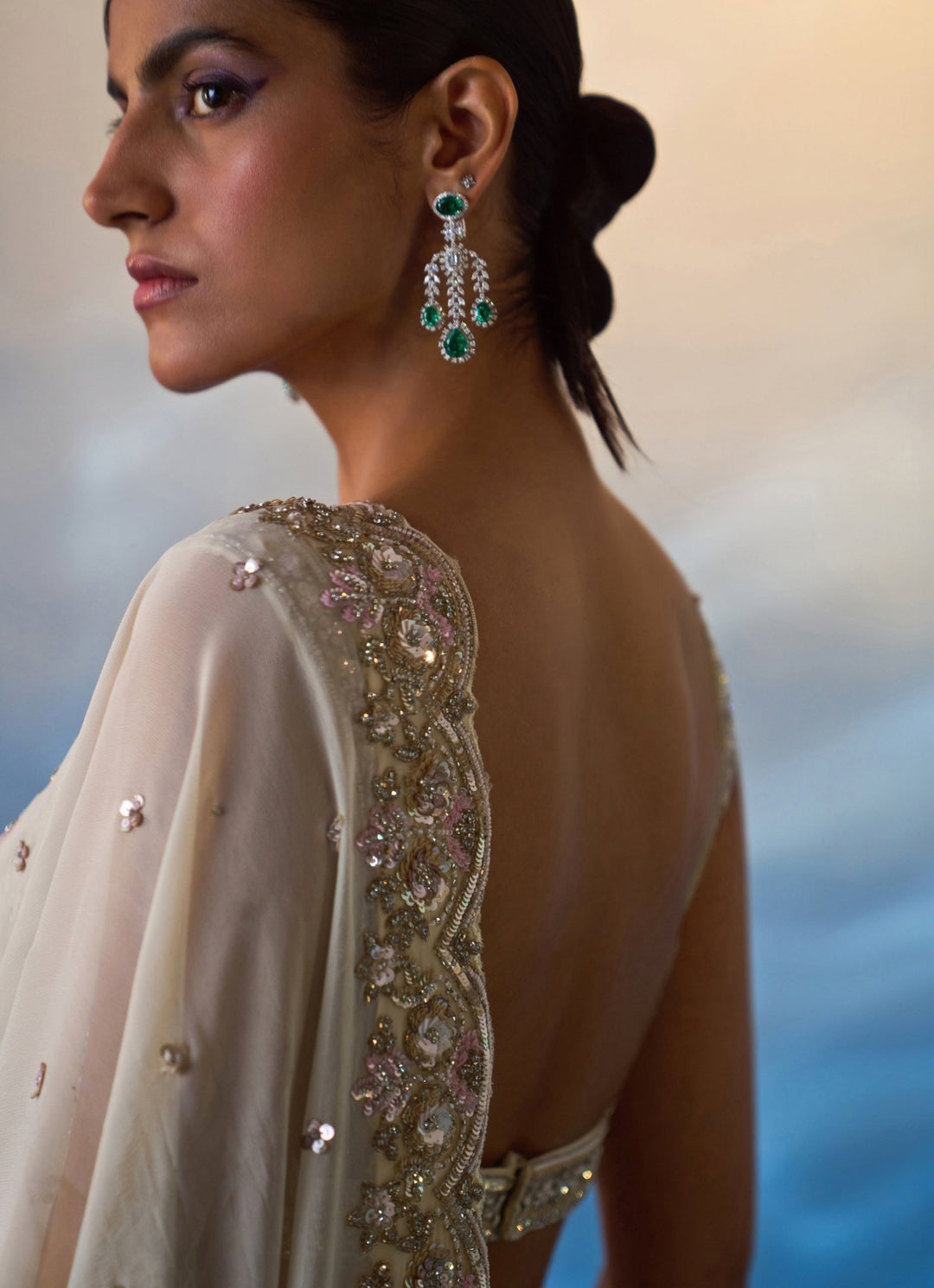 Ivory Embellished Georgette Saree Angad Singh - Fabilicious Fashion
