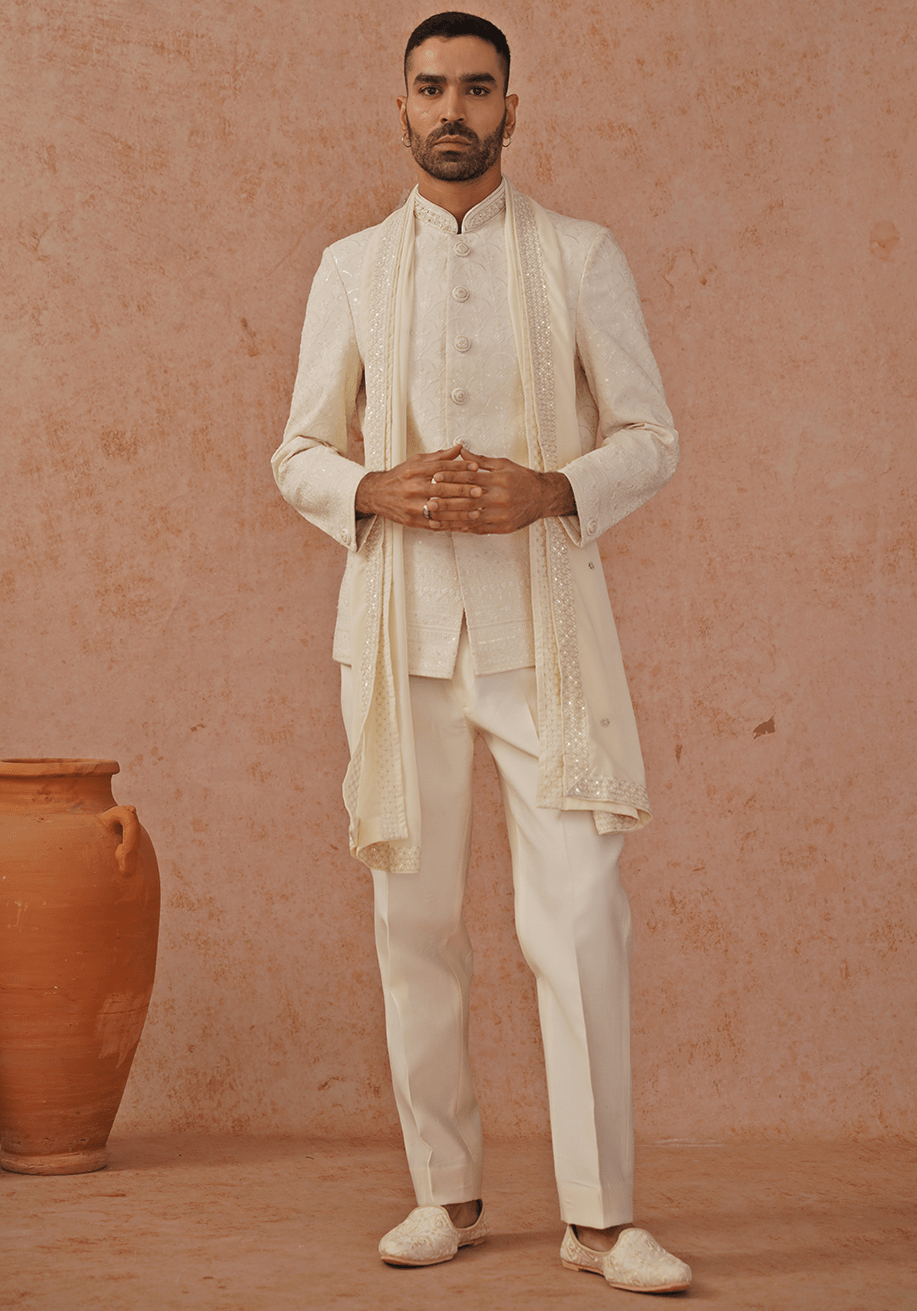 Ivory Embellished Jodhpuri Set Kalpraag - Fabilicious Fashion