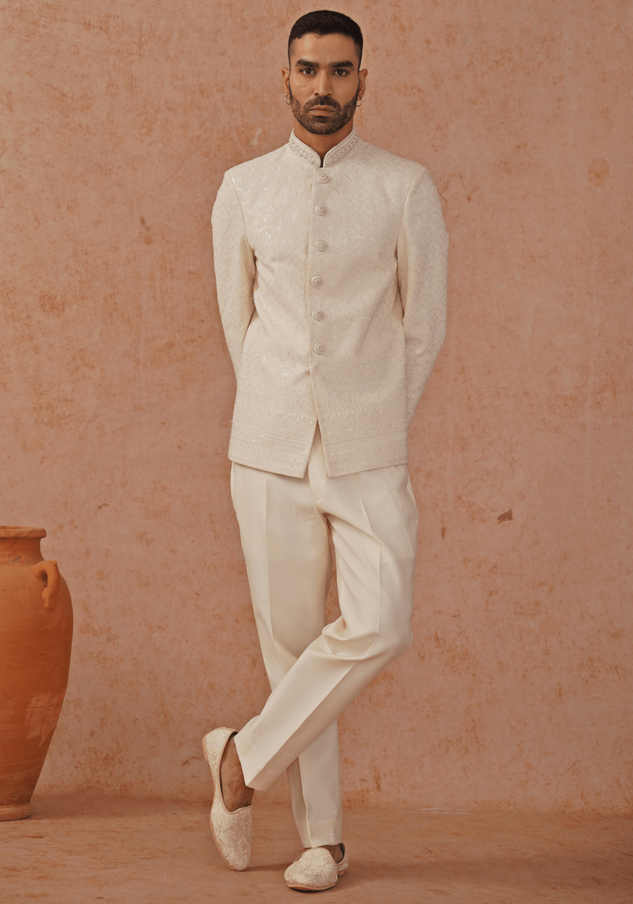 Ivory Embellished Jodhpuri Set Kalpraag - Fabilicious Fashion