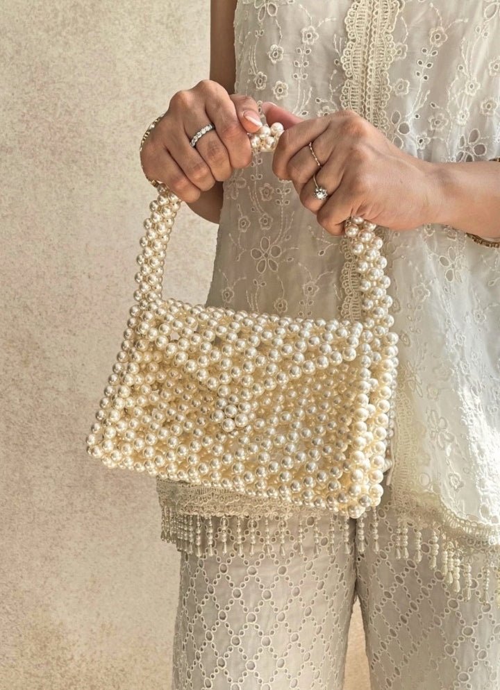 Ivory Embellished Pearl Bag AMYRA - Fabilicious Fashion