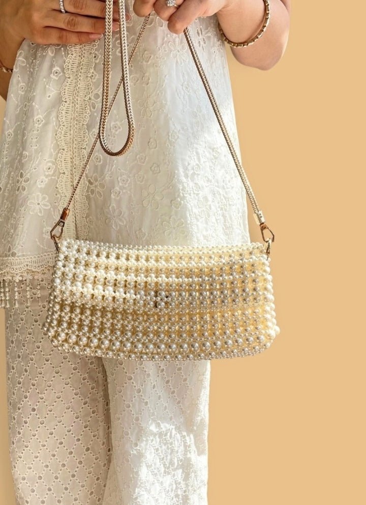 Ivory Embellished Pearl Bag AMYRA - Fabilicious Fashion