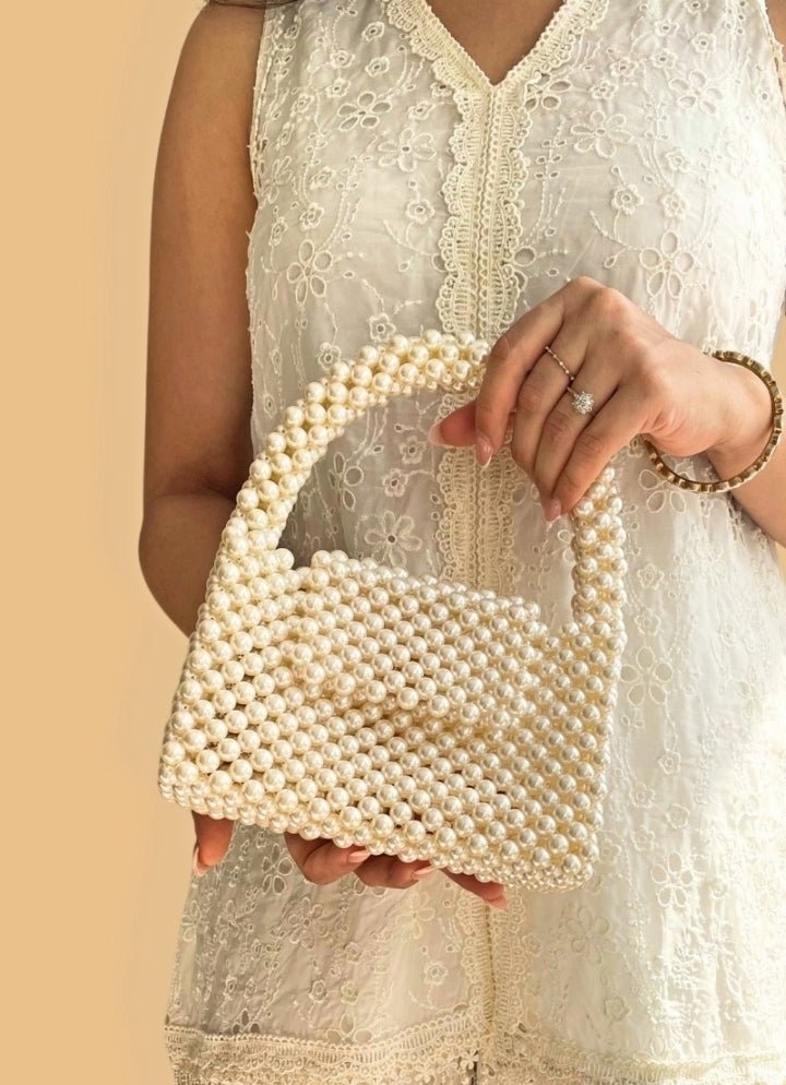 Ivory Embellished Pearl Bag AMYRA - Fabilicious Fashion