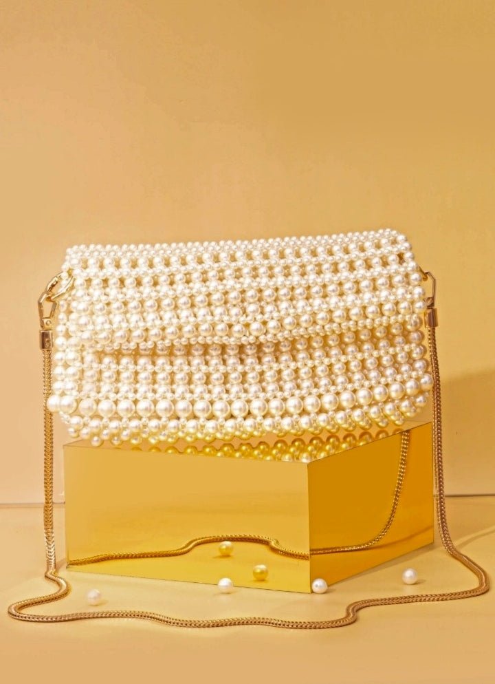 Ivory Embellished Pearl Bag AMYRA - Fabilicious Fashion