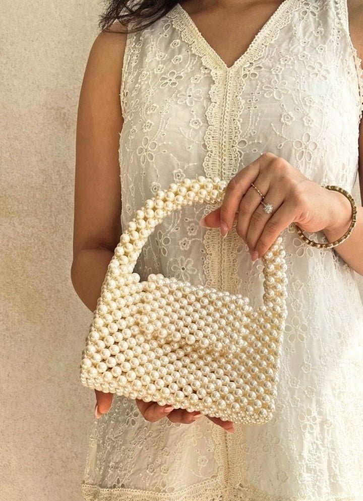 Ivory Embellished Pearl Bag AMYRA - Fabilicious Fashion
