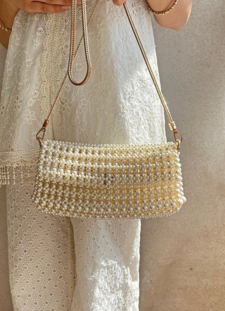 Ivory Embellished Pearl Bag AMYRA - Fabilicious Fashion