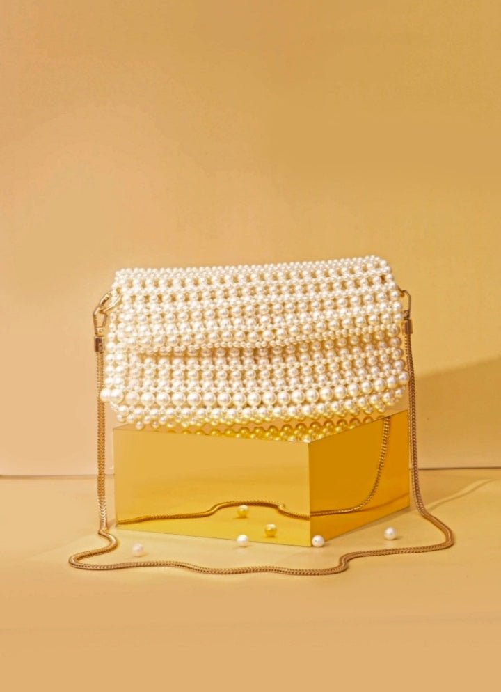 Ivory Embellished Pearl Bag AMYRA - Fabilicious Fashion