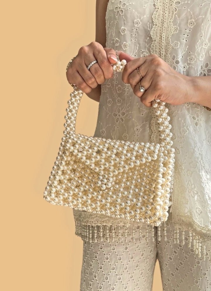 Ivory Embellished Pearl Bag AMYRA - Fabilicious Fashion