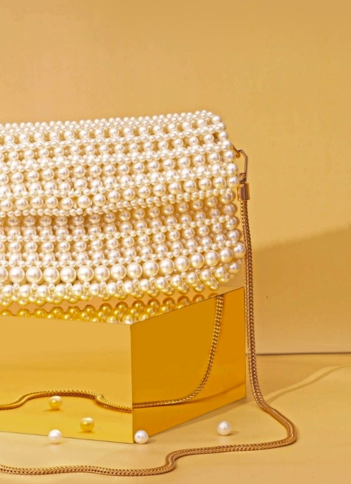 Ivory Embellished Pearl Bag AMYRA - Fabilicious Fashion