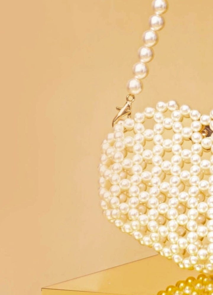 Ivory Embellished Pearl Heart Bag AMYRA - Fabilicious Fashion