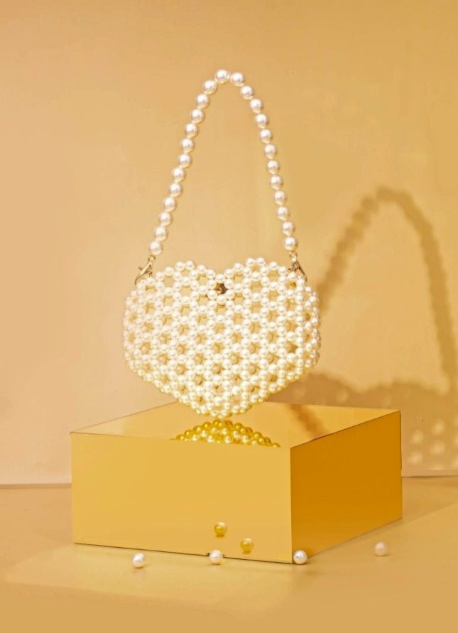 Ivory Embellished Pearl Heart Bag AMYRA - Fabilicious Fashion
