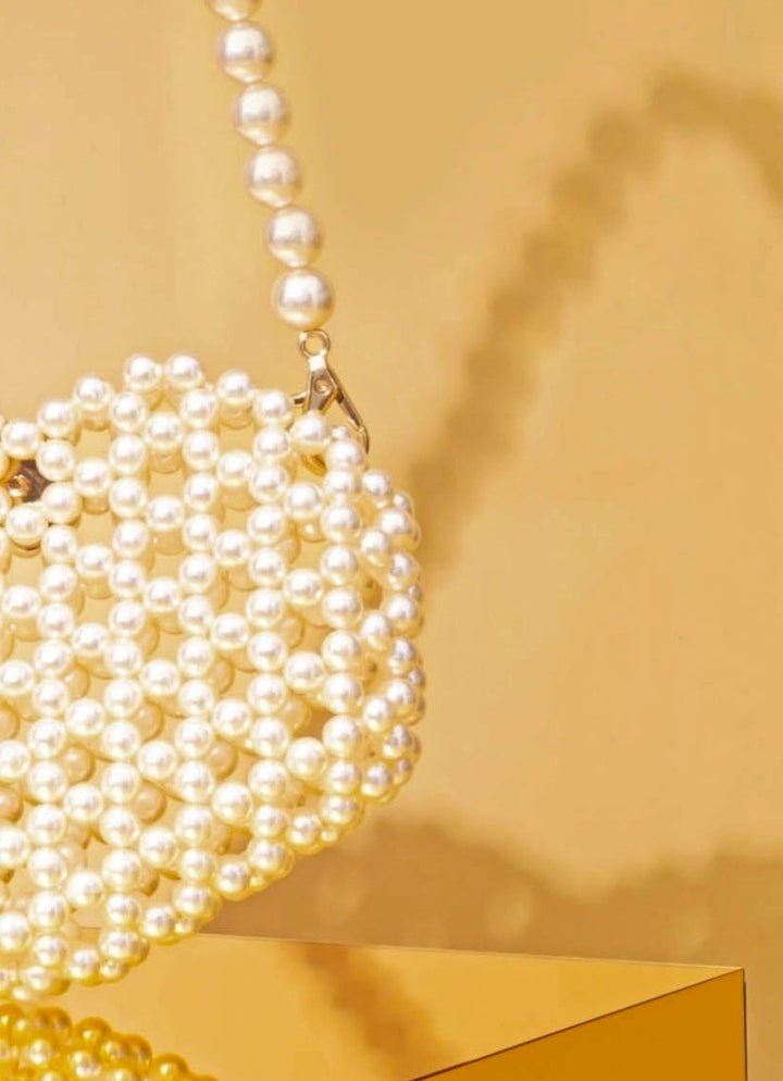 Ivory Embellished Pearl Heart Bag AMYRA - Fabilicious Fashion