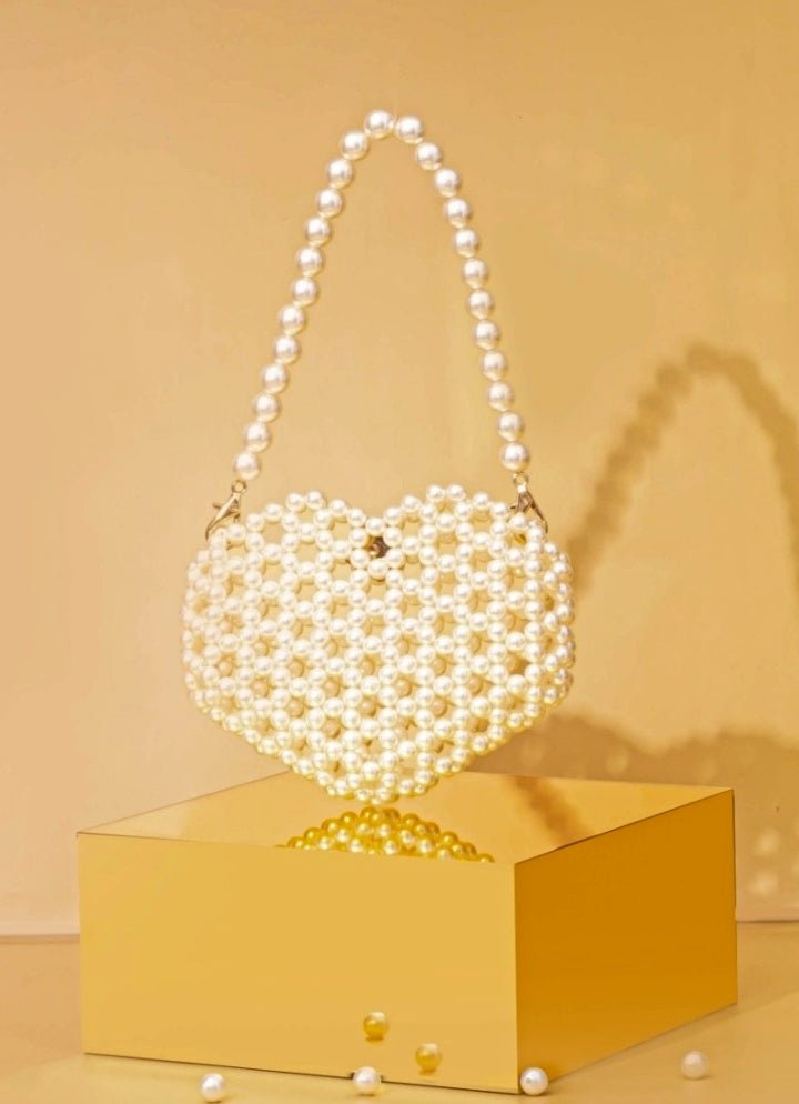 Ivory Embellished Pearl Heart Bag AMYRA - Fabilicious Fashion
