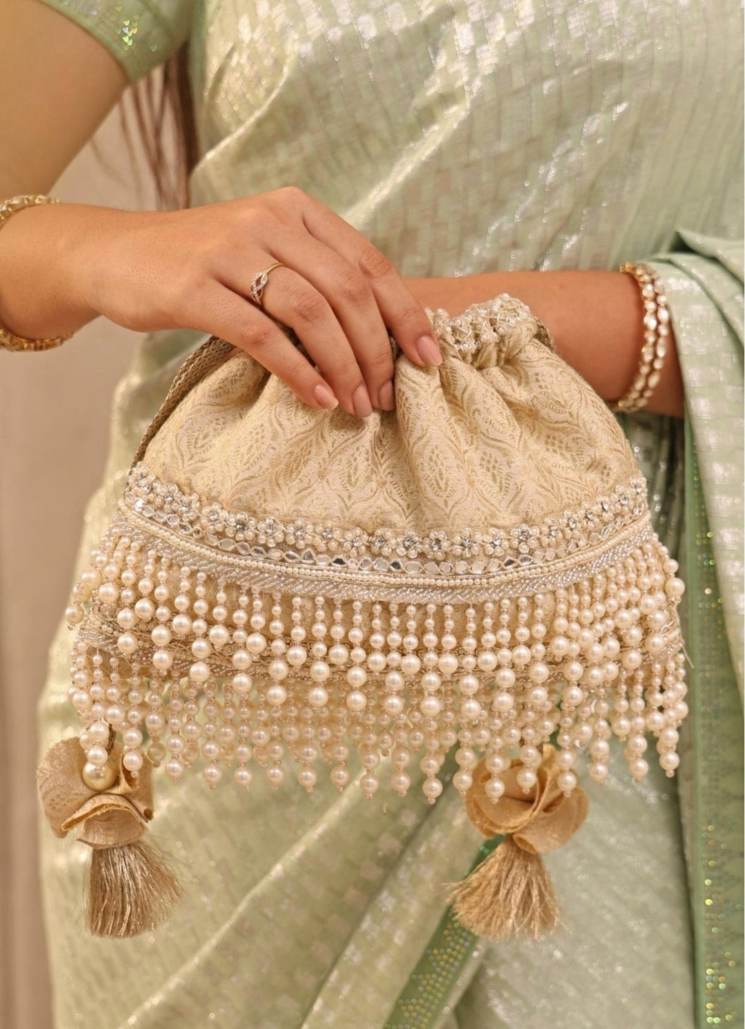 Ivory Embellished Potli AMYRA - Fabilicious Fashion