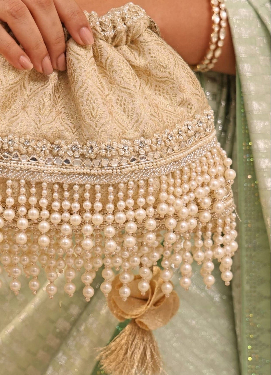 Ivory Embellished Potli AMYRA - Fabilicious Fashion