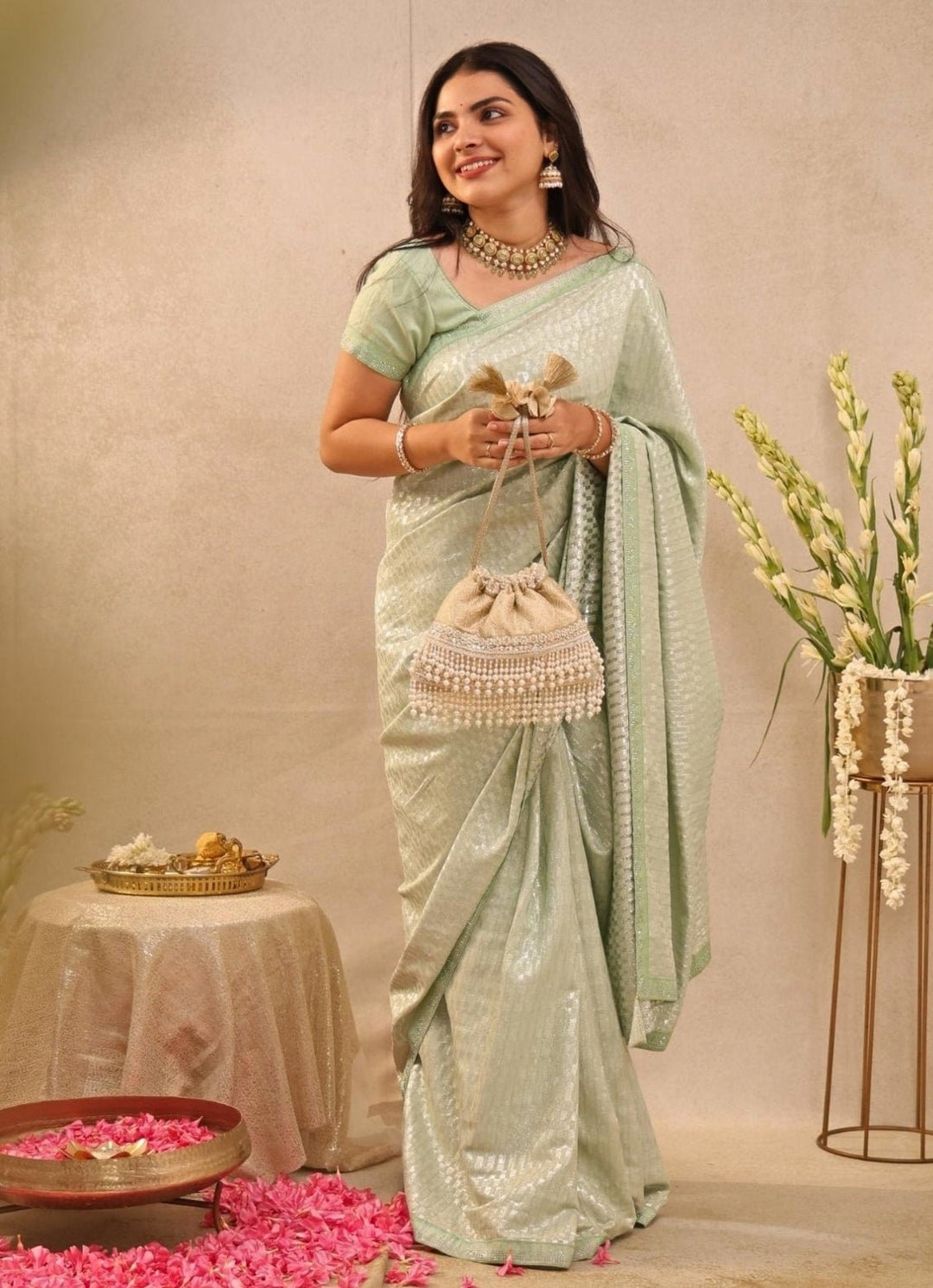 Ivory Embellished Potli AMYRA - Fabilicious Fashion