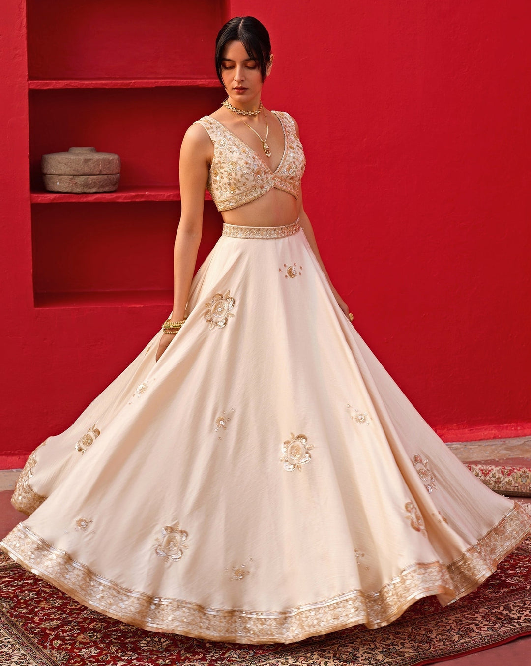 Ivory Embroidered Banarasi Lehenga Set Zoon Tribe - Fabilicious Fashion