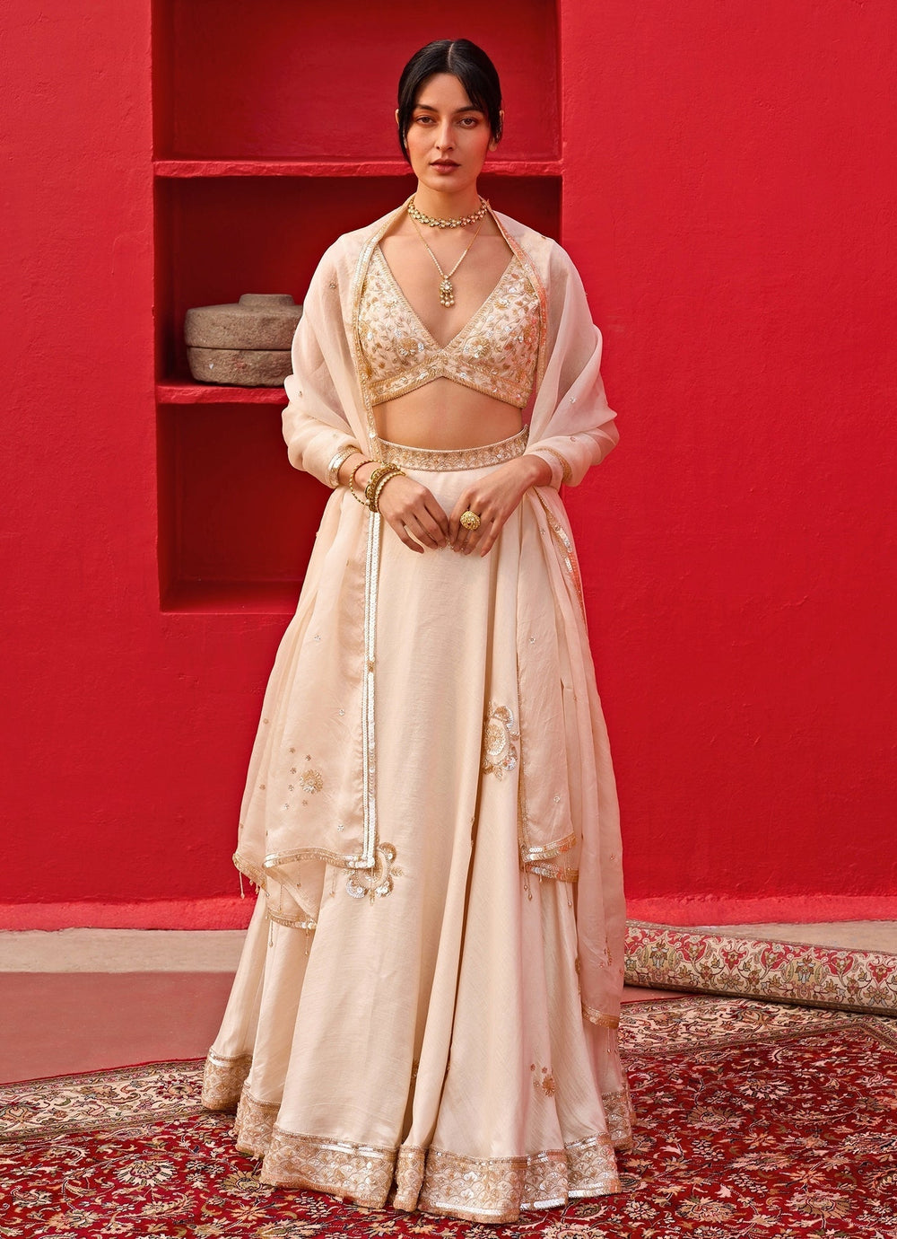 Ivory Embroidered Banarasi Lehenga Set Zoon Tribe - Fabilicious Fashion