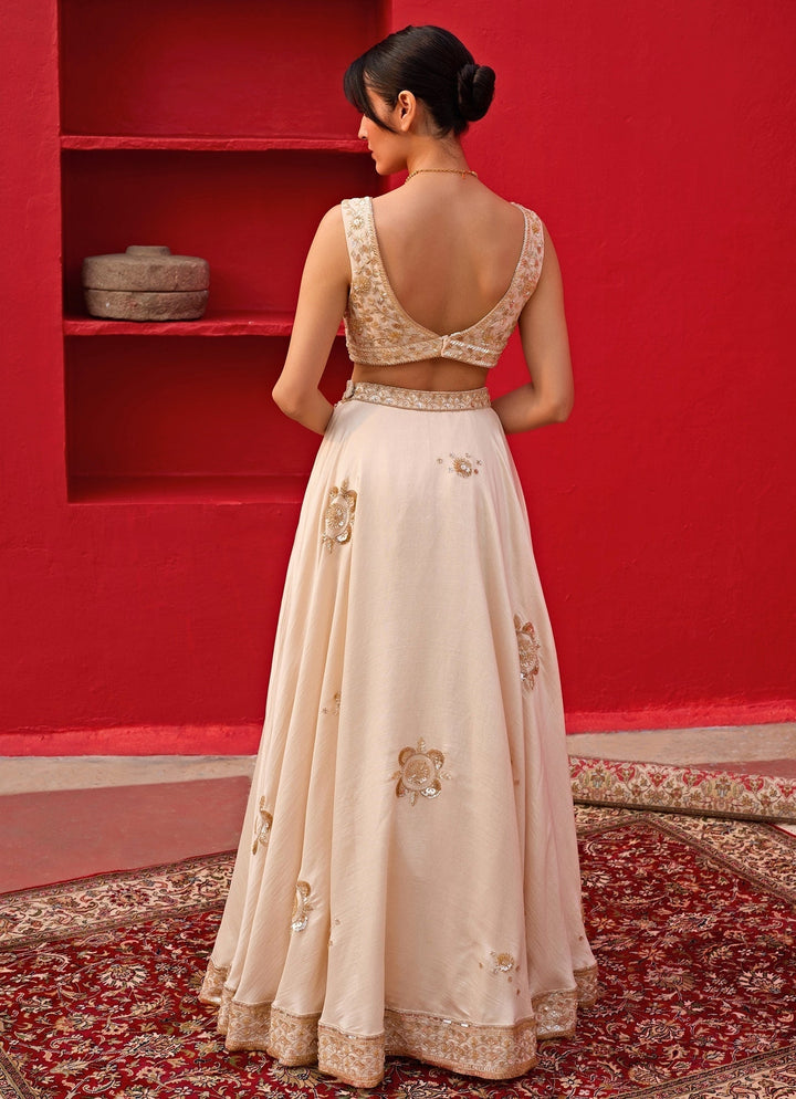 Ivory Embroidered Banarasi Lehenga Set Zoon Tribe - Fabilicious Fashion