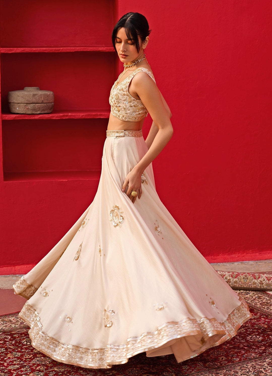 Ivory Embroidered Banarasi Lehenga Set Zoon Tribe - Fabilicious Fashion