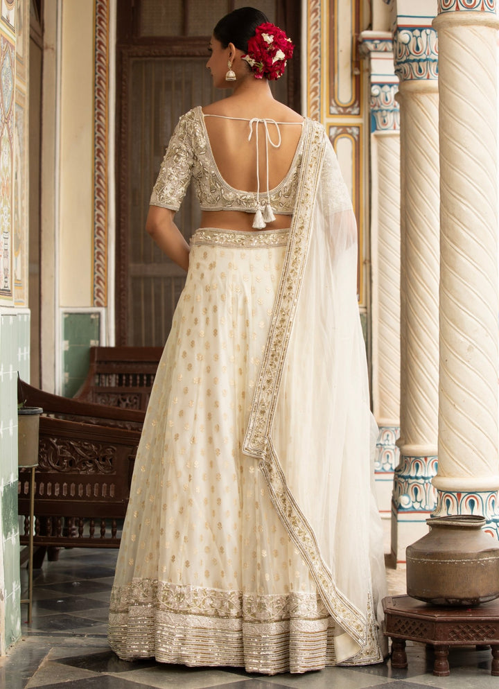 Ivory Embroidered Banarasi Organza Lehenga Set Neha Khullar - Fabilicious Fashion