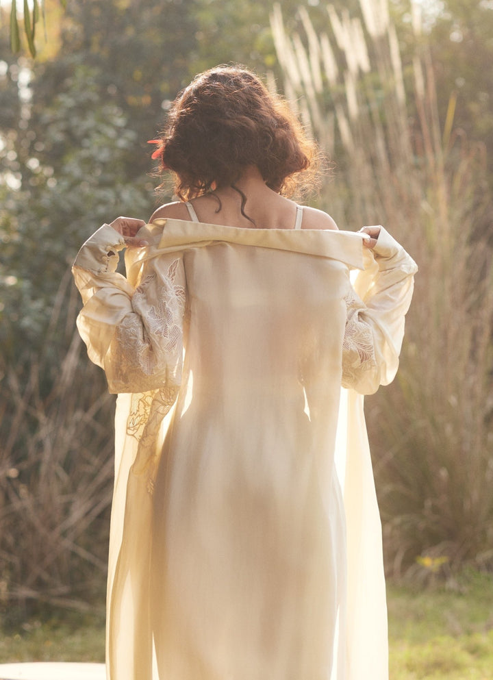 Ivory Embroidered Blouse Sharara Set With Jacket Paulmi and Harsh - Fabilicious Fashion