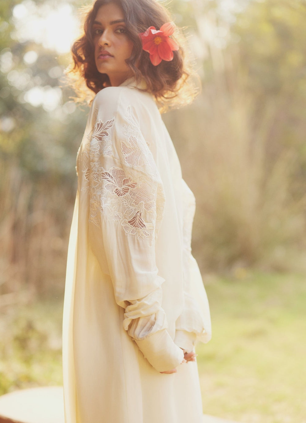 Ivory Embroidered Blouse Sharara Set With Jacket Paulmi and Harsh - Fabilicious Fashion