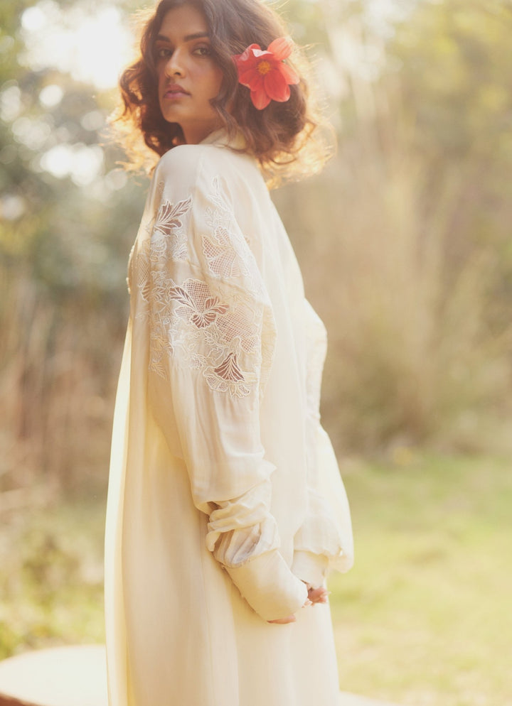 Ivory Embroidered Blouse Sharara Set With Jacket Paulmi and Harsh - Fabilicious Fashion