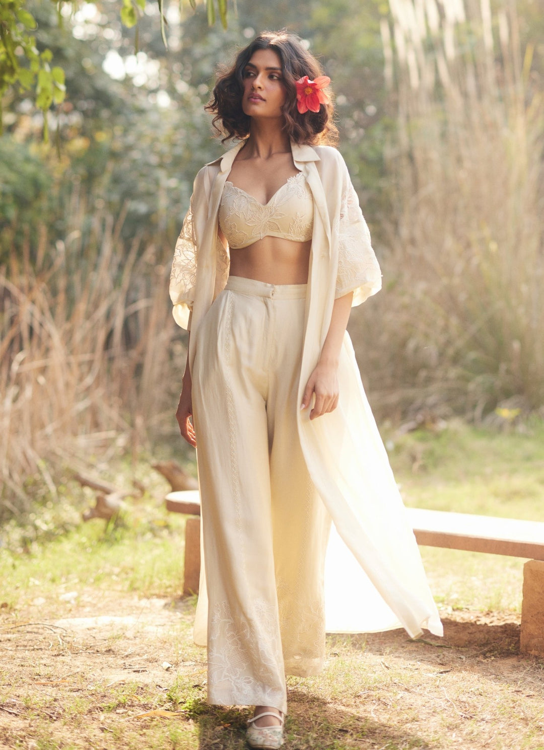 Ivory Embroidered Blouse Sharara Set With Jacket Paulmi and Harsh - Fabilicious Fashion
