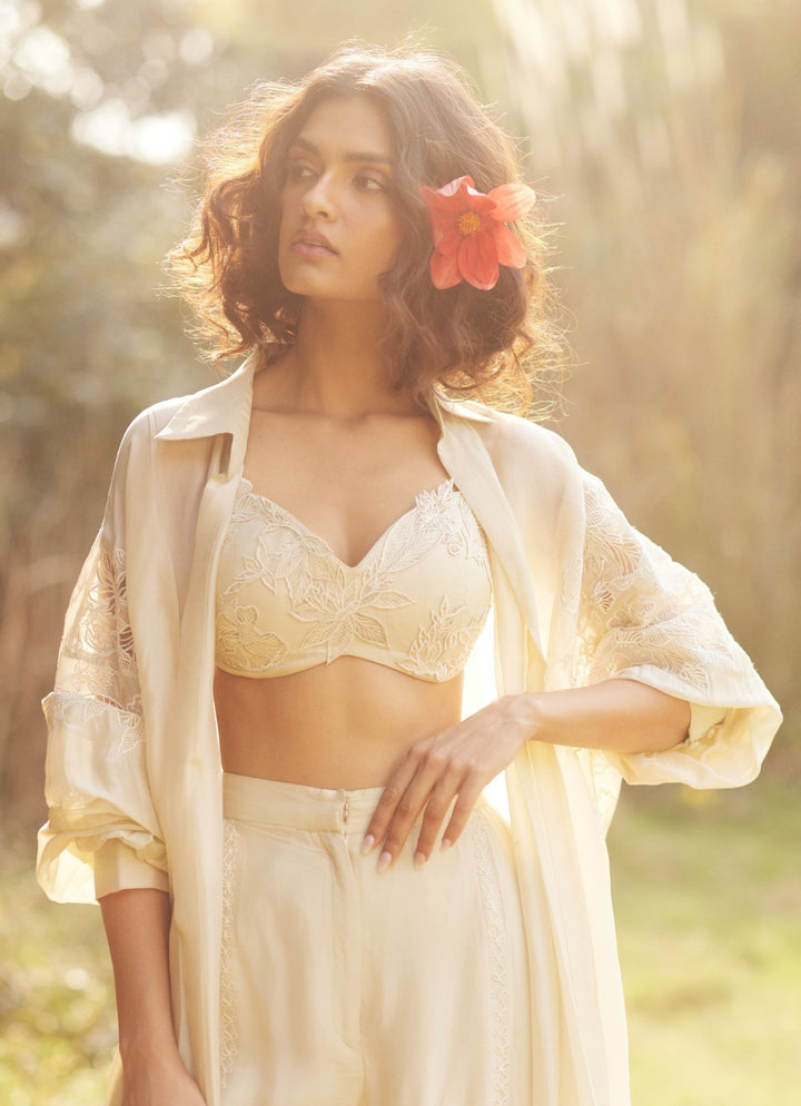 Ivory Embroidered Blouse Sharara Set With Jacket Paulmi and Harsh - Fabilicious Fashion