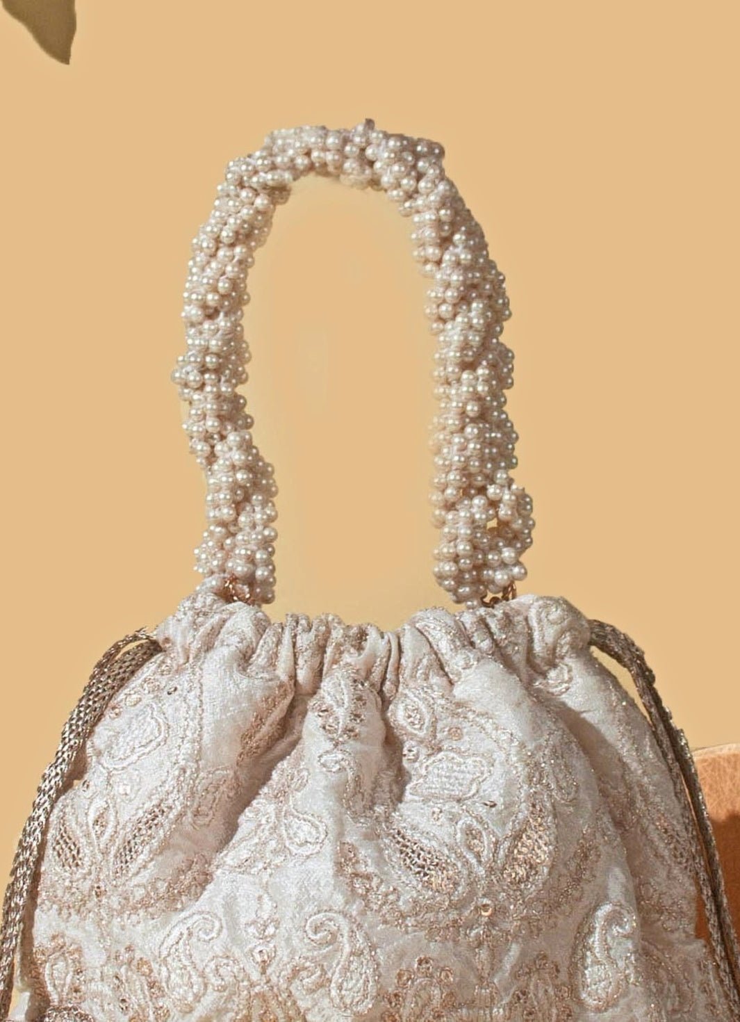 Ivory Embroidered Bucket Bag AMYRA - Fabilicious Fashion