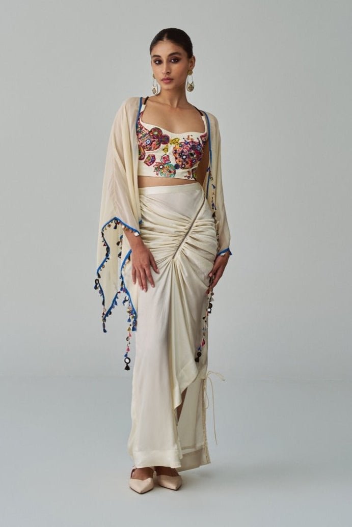 Ivory Embroidered Cape Set Saaksha & Kinni - Fabilicious Fashion