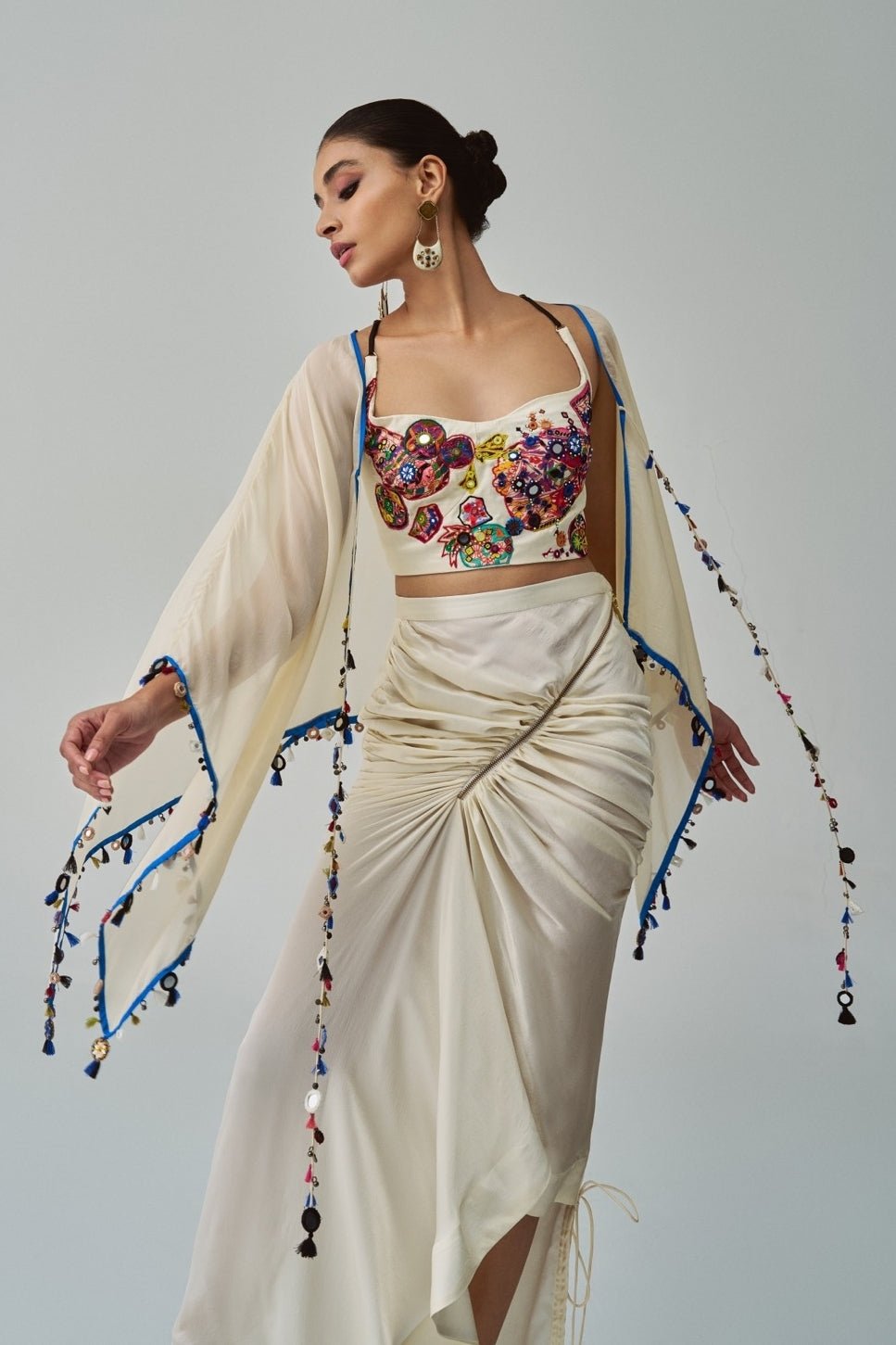 Ivory Embroidered Cape Set Saaksha & Kinni - Fabilicious Fashion